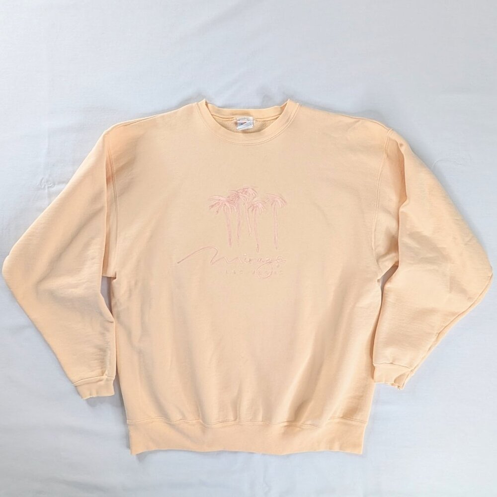 VTG Mirage Las Vegas Gold Yellow Pink Palm Trees Embroidered Crewneck Sweatshirt